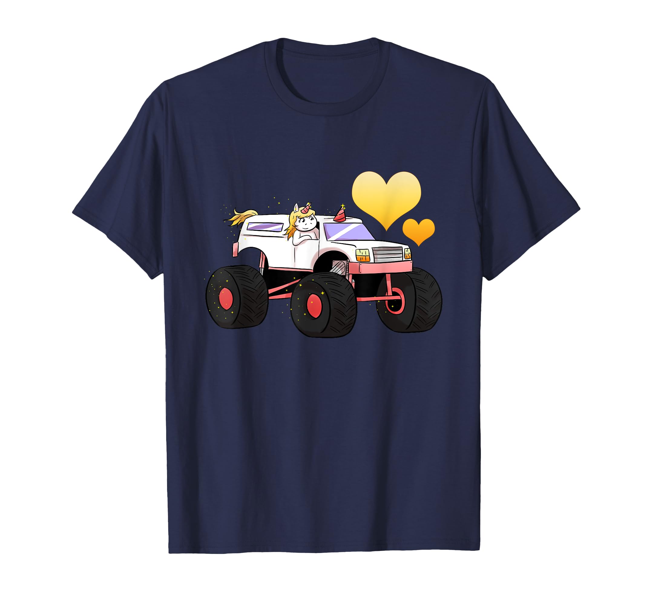Monster Truck Muscle Car Amazing Unicorn Heart Big Wheels T-Shirt