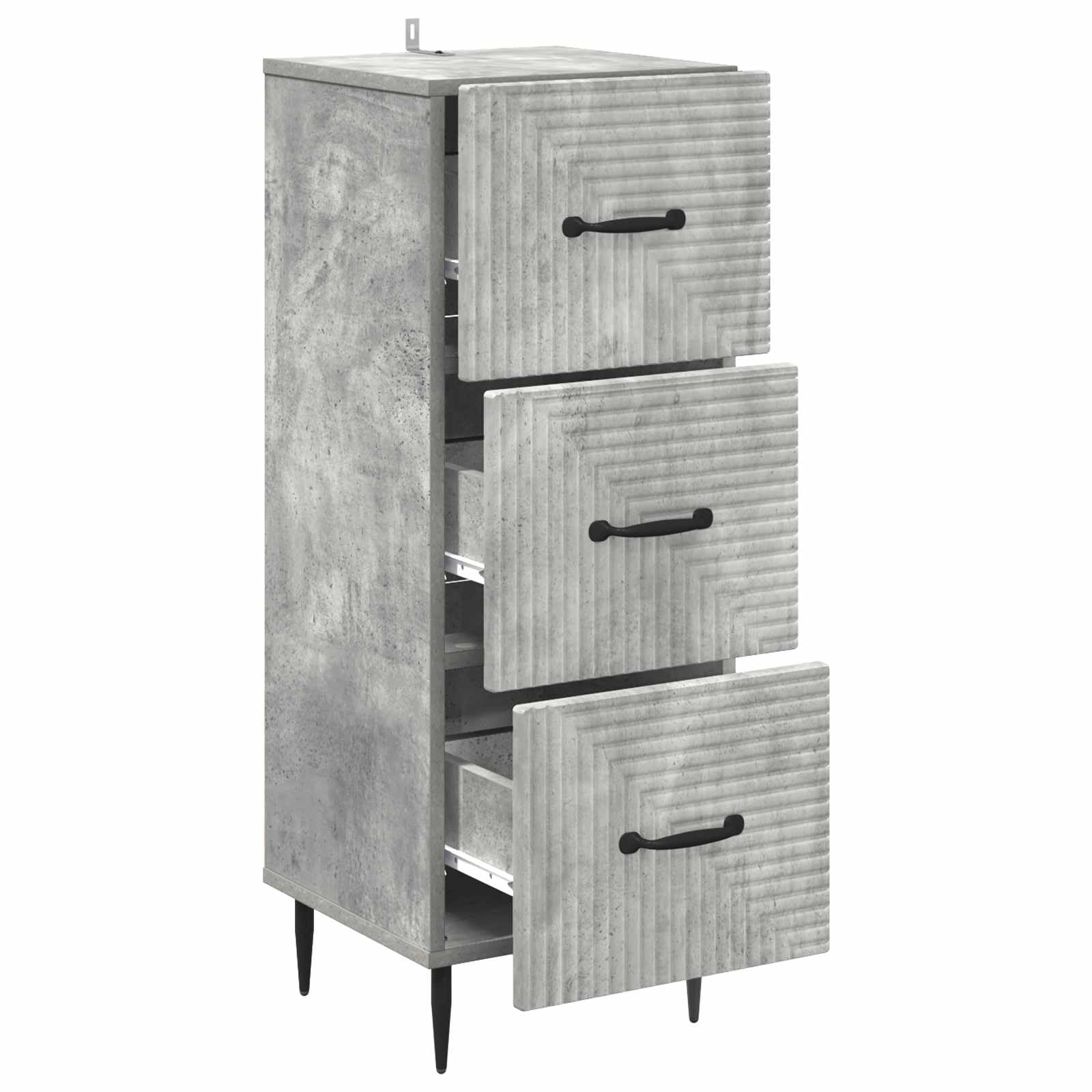 Cassettiera in legno grigio cemento, 33 x 34,5 x 89,5 cm, con 3 cassetti, ideale per soggiorno, ufficio, corridoio, soluzione di ordine, versatile e robusta cassettiera