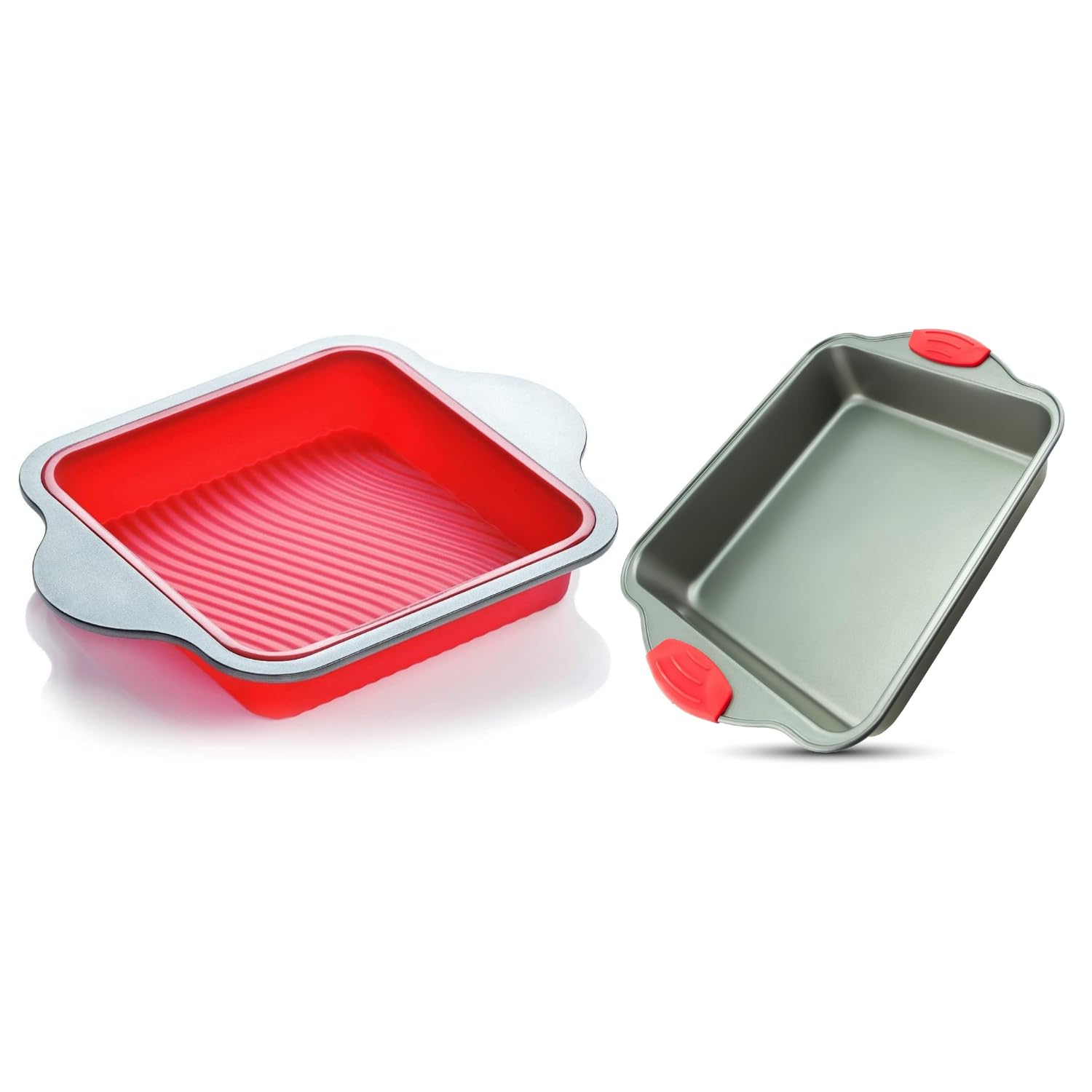 Boxiki KitchenPremium Baking Combo: Non-Stick Silicone & Steel 8x8 Square Cake, Brownie Pan with Easy Grip Handles - Durable, Oven Safe, and Easy to Clean