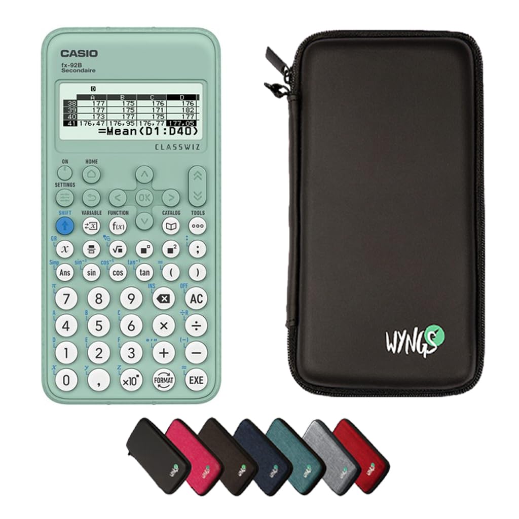 Casio FX-92B Secondaire including a WYNGS protective case in Black - Basic Set