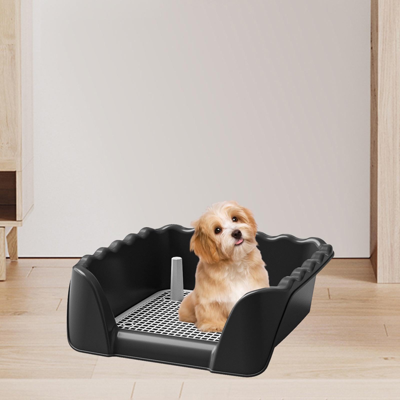 Inodoro para Perros con Valla elevada, Bandeja para IR al baño, Caja de Arena para Exteriores, Interiores, Animales pequeños, Cachorros, Otras, Negro