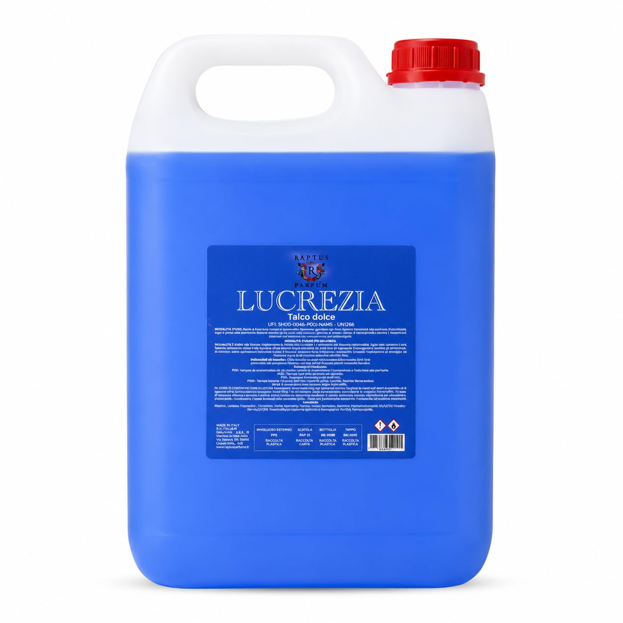 RAPTUS Lucretia Ricarica 5 Litri – Ricarica Professionale per Diffusori d’Ambiente 5000 ml con Bastoncini Inclusi | Fragranza Talcata Dolce e Avvolgente | Ricarica fino a 16 Diffusori da 300 ml