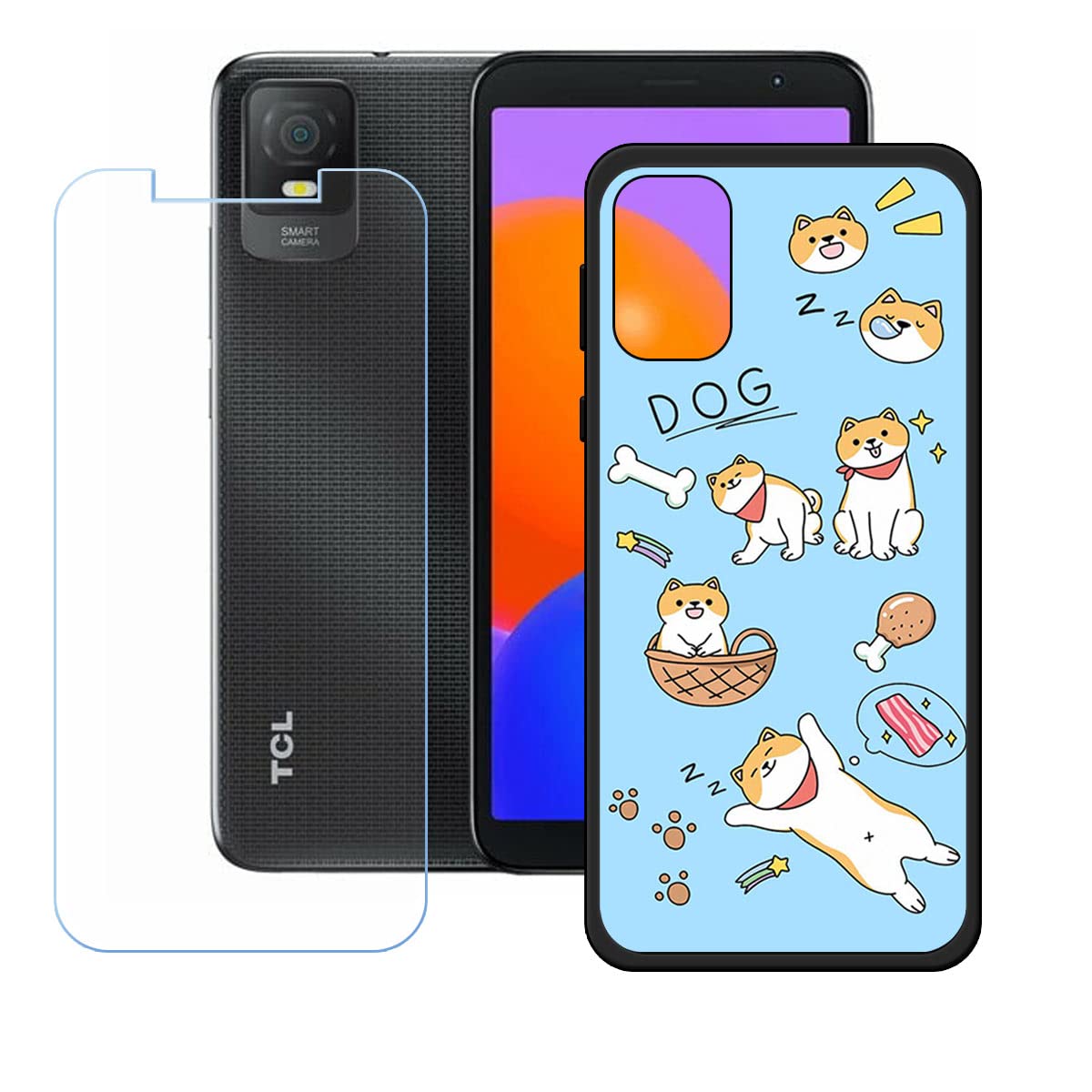JDXHFF Cover Compatibile con TCL 40 NXTPAPER 4G / TCL 50 SE (6.78) Nero e Staffa Girevole a 360° e Pellicola Protettiva in Vetro Temperato - Custodia Morbido Silicone Protettivo TPU Case Black