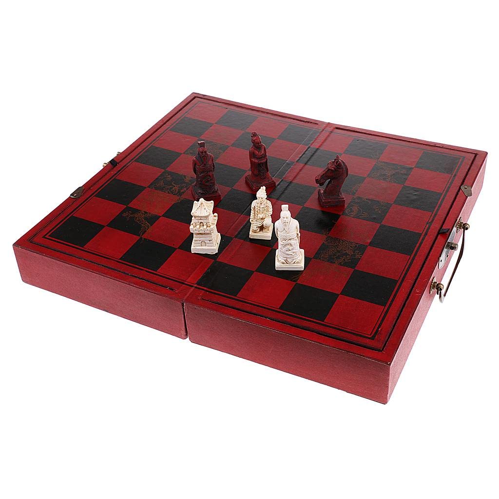 Juego De Ajedrez Chino Plegable Resina | plegable, piezas refinadas, color marrón rojizo, resistencia
