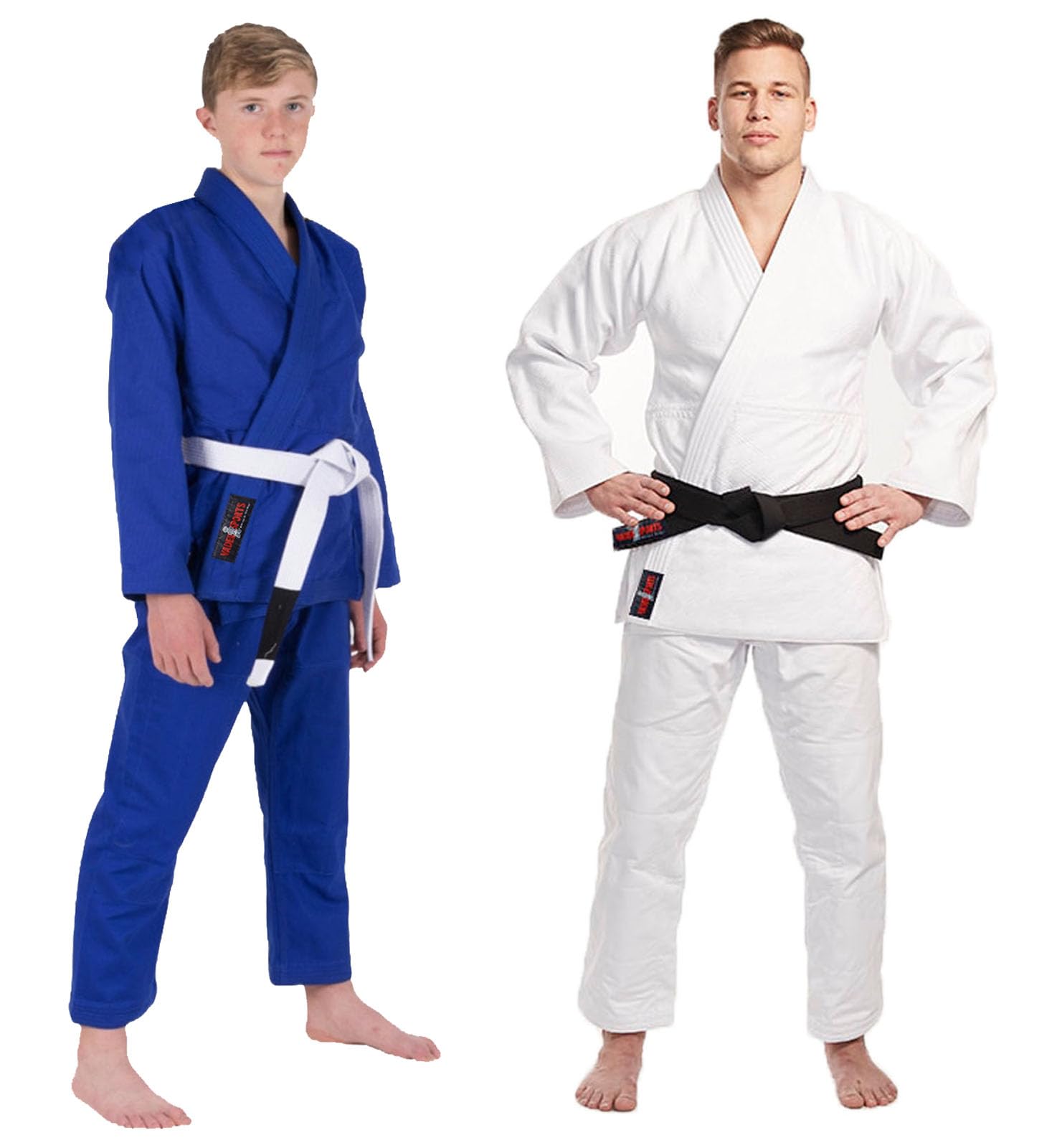 Vader Premium Judoanzug für Erwachsene, 550 g/m², mittelschwer, 100 % Baumwolle, Judo Gi, BJJ Uniform, Blau & Weiß, Trainings-Judogi mit kostenlosem weißem Gürtel