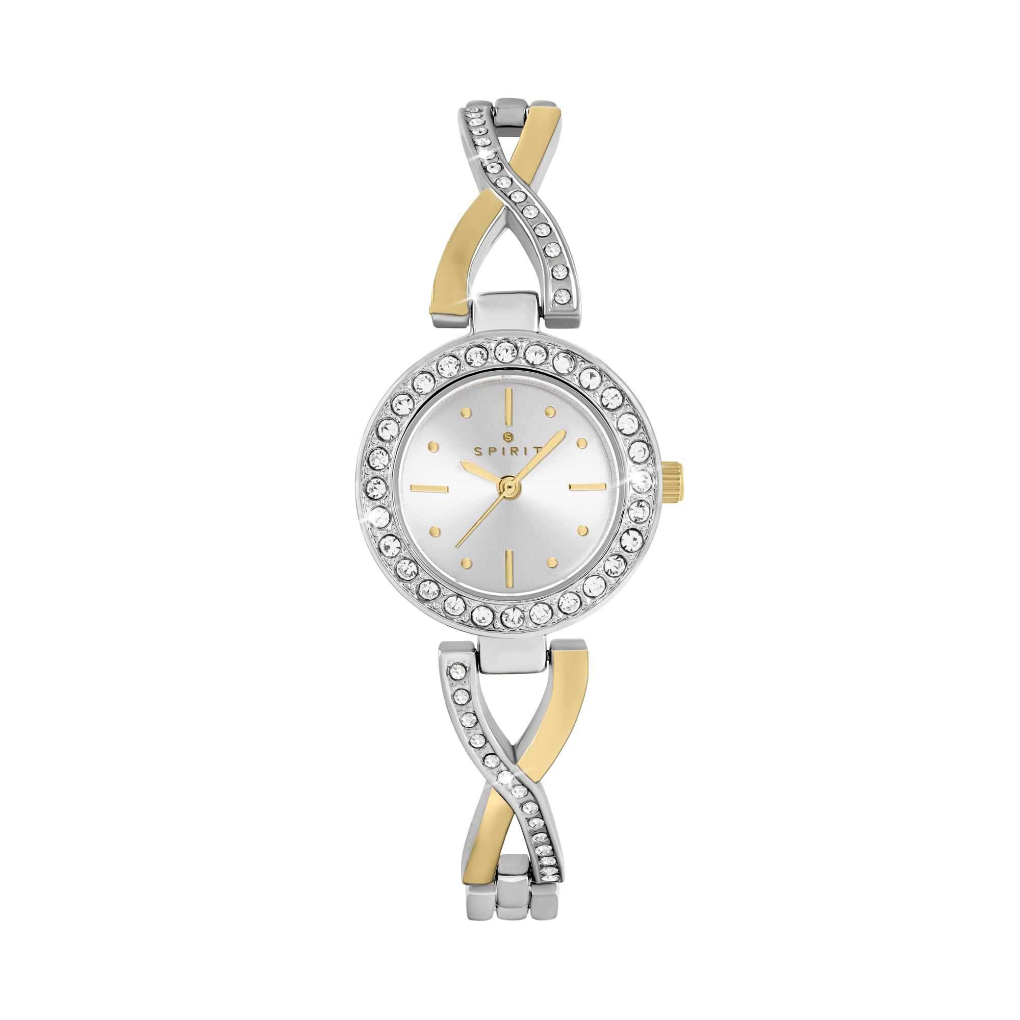 Spirit - Reloj analógico de cuarzo para mujer, chapado en plata y oro, pulsera cruzada, dorado, Glamuroso