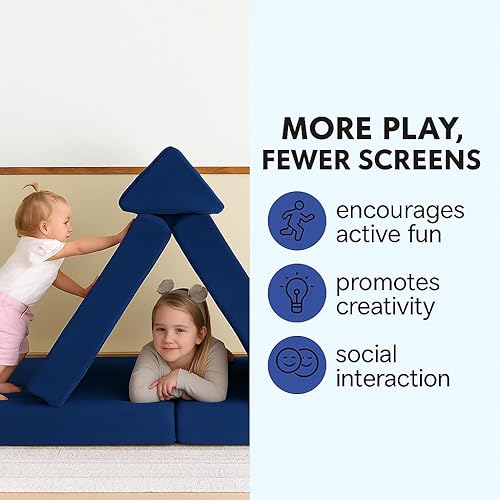 Miniatura 59 de MeMoreCool Sofá infantil para sala de juegos, sofá modular de 10 piezas, sofá convertible de pana, juego de construcción de fuerte de espuma para