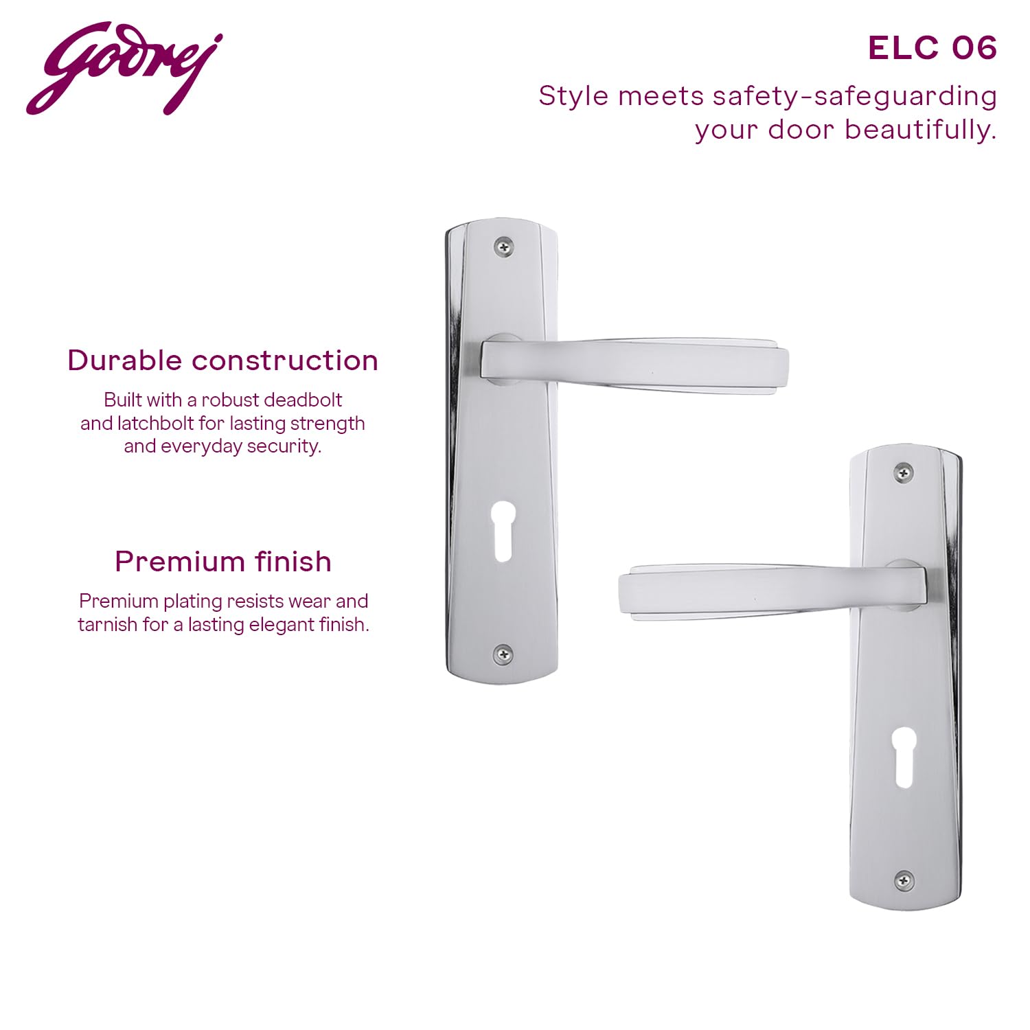Godrej Mortise Door Lock Handle Set | 175mm ELC 06 | 6-Lever Locking Mechanism | Suitable for Left & Right Handed Doors (Satin Steel Finish) | 1 Years Warranty — Amazon image 2