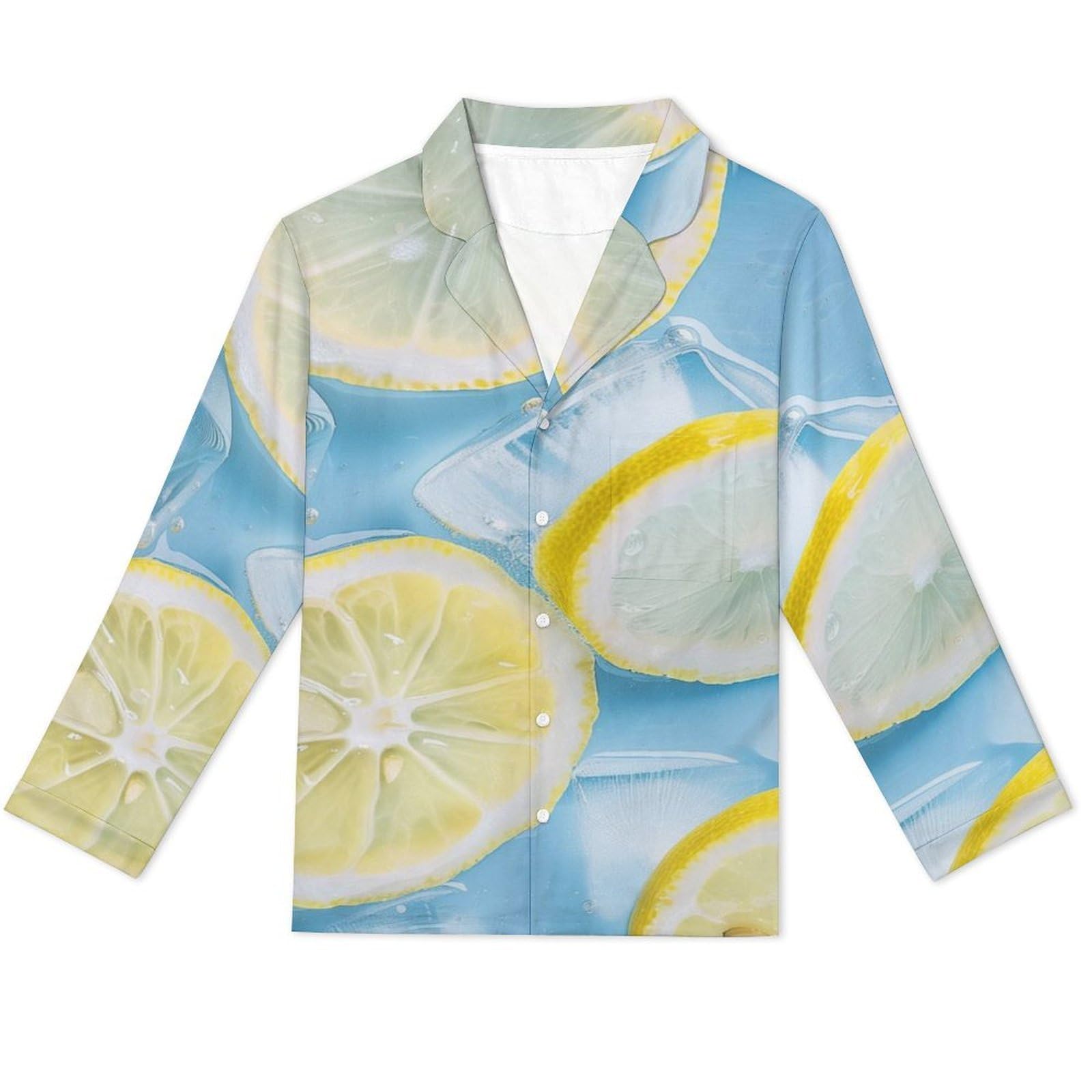OLEETS Completo Pigiama da Uomo - Frutto di Limone Pigiama Invernale Casual Morbido da Notte Completo con Top E Pantaloni A Maniche Lunghe 2 Pezzi Pigiama Largo