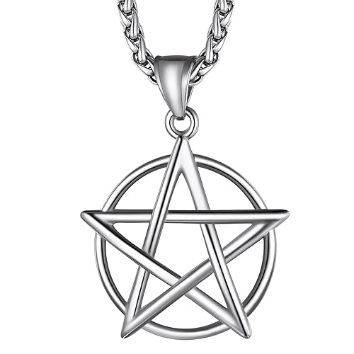 Richsteel Pentagram Pentacle Wiccan Necklace, Stainless Steel Pentagon Pendant Witch