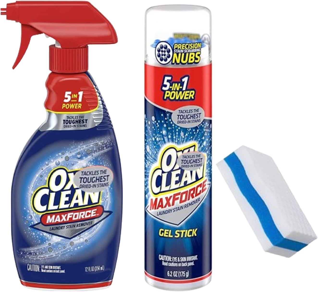 Oxii, Clean Max Force - Gel Stick Stain Remover 6.2oz & Stain Remover Spray 12oz - Plus Laundry Stain Remover Sponge Stain Remover Kit