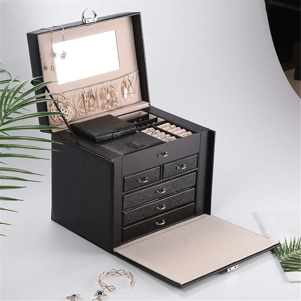 Joyero de Gran Capacidad Caja de Almacenamiento de cosméticos de Cuero de Cinco Capas Caja de Almacenamiento de Joyas de múltiples Capas