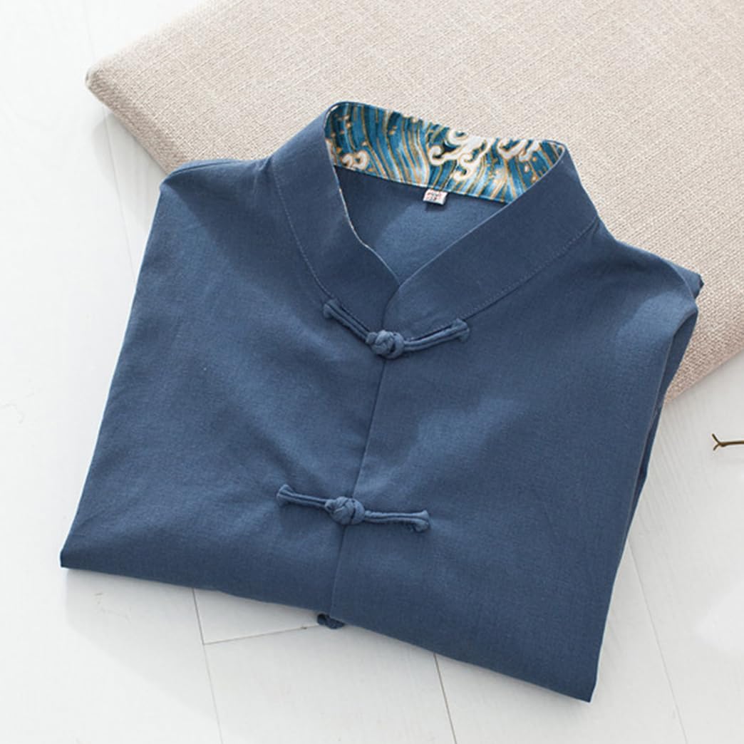 GVILTY Cotton Linen Tang Traje de Ropa Tradicional China, Ropa Kung Fu Tops Jaqueta de Arte marcial de Arte marcial Abrigos de Manga Larga Tai chi Ropa para Personas mayore blue-4XL