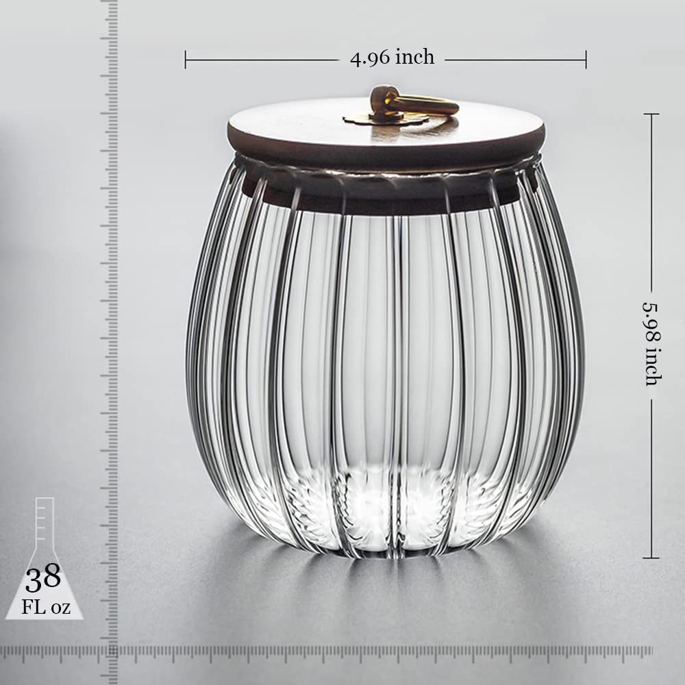 Boîte de rangement hermétique en verre avec couvercle en bambou - 1130 ml - Pour noix, bonbons, biscuits, sucre, thé, grains (ovale et ovale)