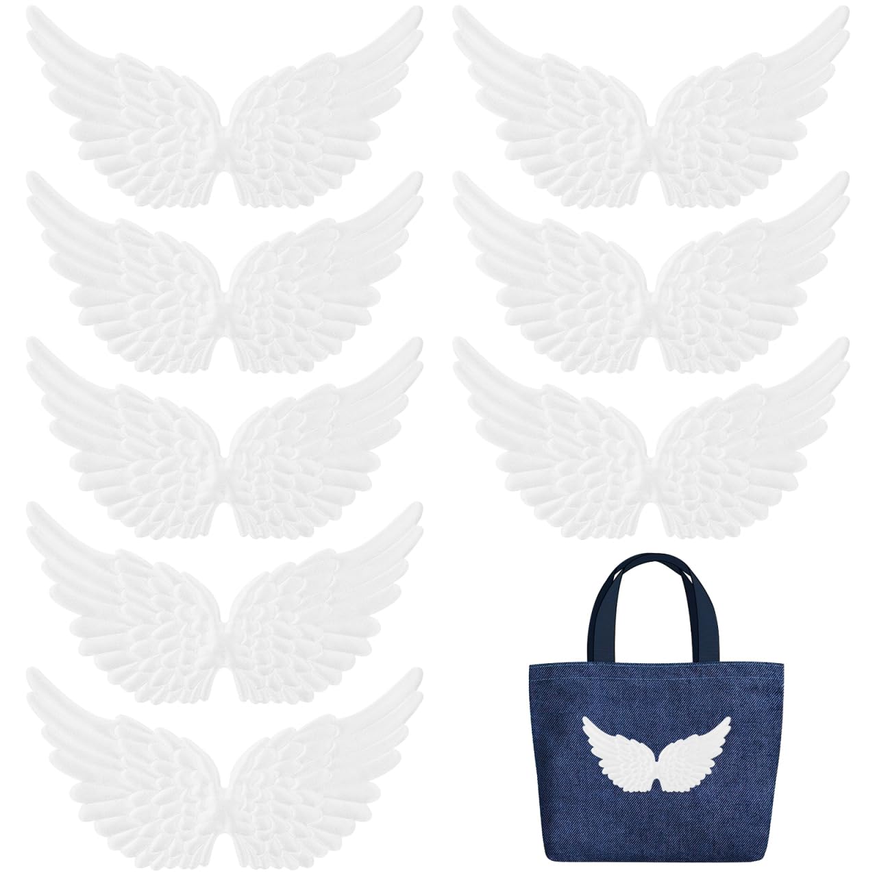 SOIMISS 12pcs Angel Wings Applique Fabric Fairy Wing Patch DIY Craft Ornament Sewing Clothes Tote Headwear Party Accessory White Decoration Miniature Motif Scrapbook Garment Embellishment 4.91 Inches โ image 1