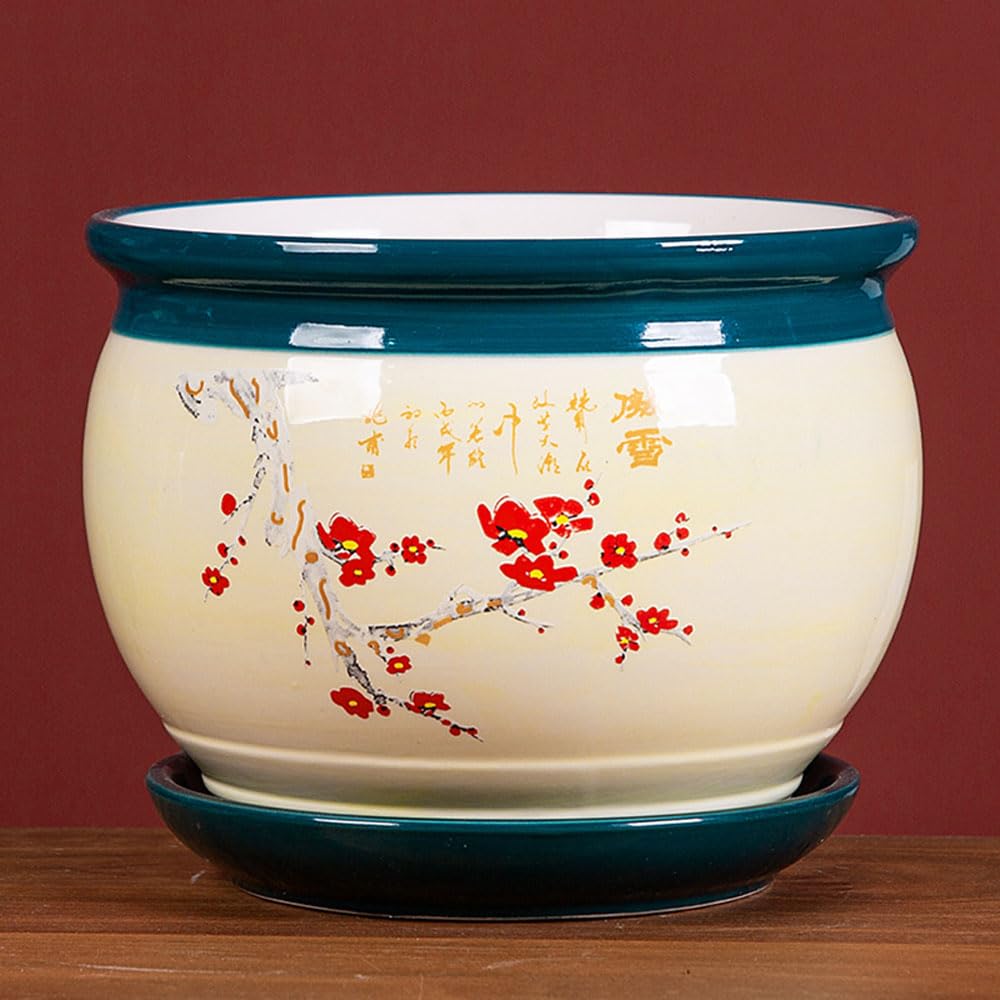 asdchZen Chinoiserie Outdoor Decor Ceramic Planter Porcelain Flower Pots Chinese Bonsai Pot Bohemia Decorative Plant Pot Bonsai Pot Table Centerpiece For Home Office,C-14 * 11cm