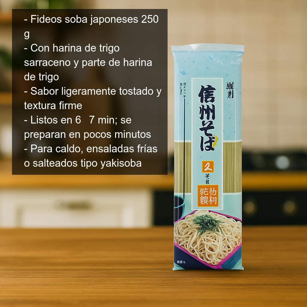 Fideos Soba Japoneses 250 g Pasta de trigo sarraceno para ramen, caldo, ensaladas frías y salteados estilo yakisoba