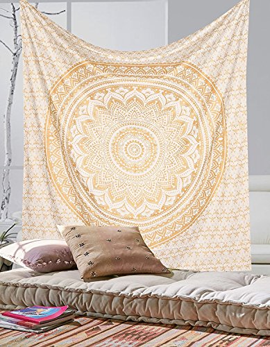 Craftozone Mandala Wandtapestry Bedspreiad Throw, katoen, goud, dubbel 240x220 cm
