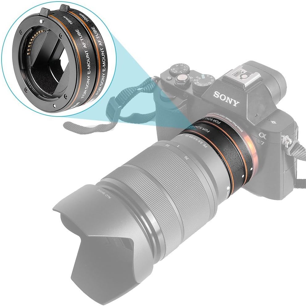 Neewer ABS AF Auto-Focus Macro Extension Tube Set 10mm&16mm for Sony NEX E-Mount Camera NEX 3/3N/5/5N/5R/A6000/A6300 and Full Frame A7 A7S/A7SII A7R/A7RII A7II