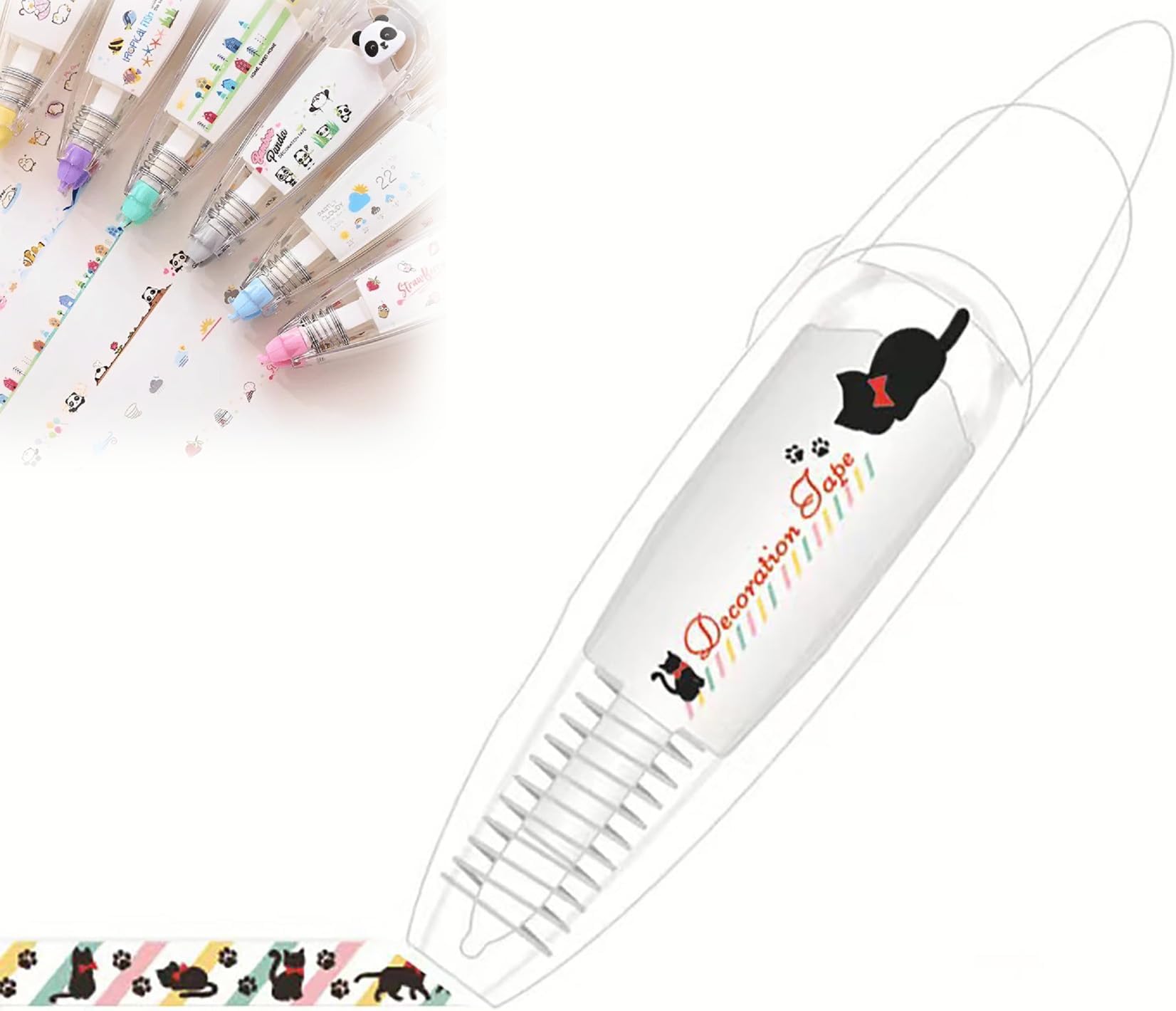 Ally-Pocket Tape Pen, DIY Cute Animals Press Type Decorative Pen, Cute Scrapbooking Diary Decorative Correction Tapes