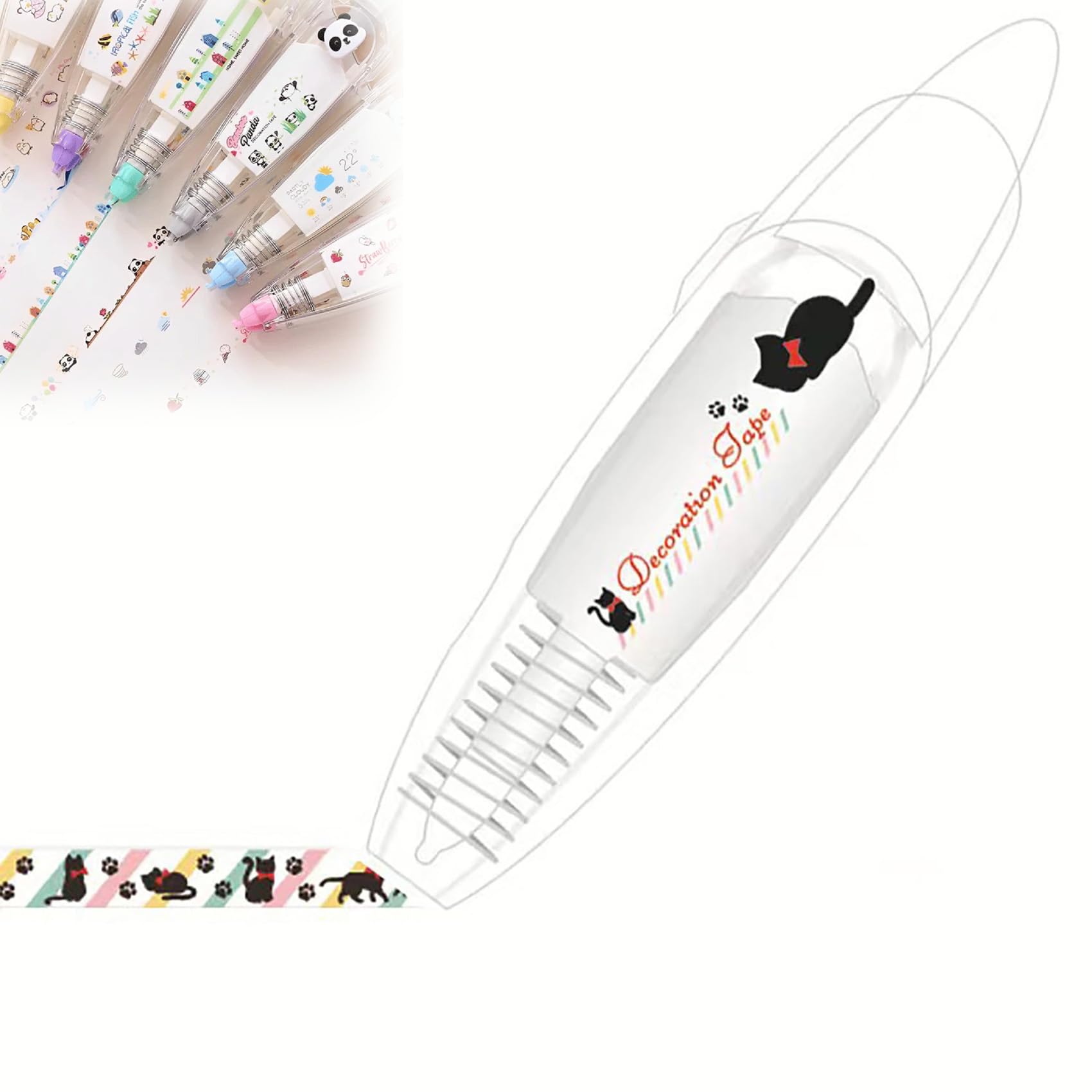 Ally-Pocket Tape Pen, DIY Cute Animals Press Type Decorative Pen, Cute Scrapbooking Diary Decorative Correction Tapes
