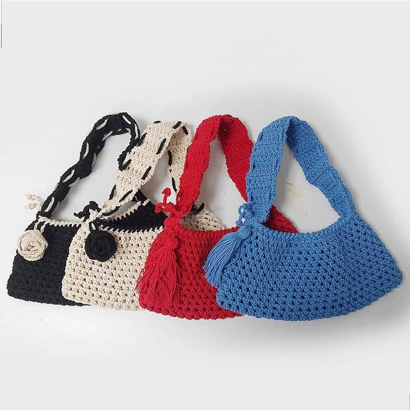 YQUER Wool Knitted Tassel Shoulder Shopping Bag for Women Vintage Cotton Cloth Girls Tote Shopper Bag Large Female Handbag (Color : B, Size : 31 * 14cm)