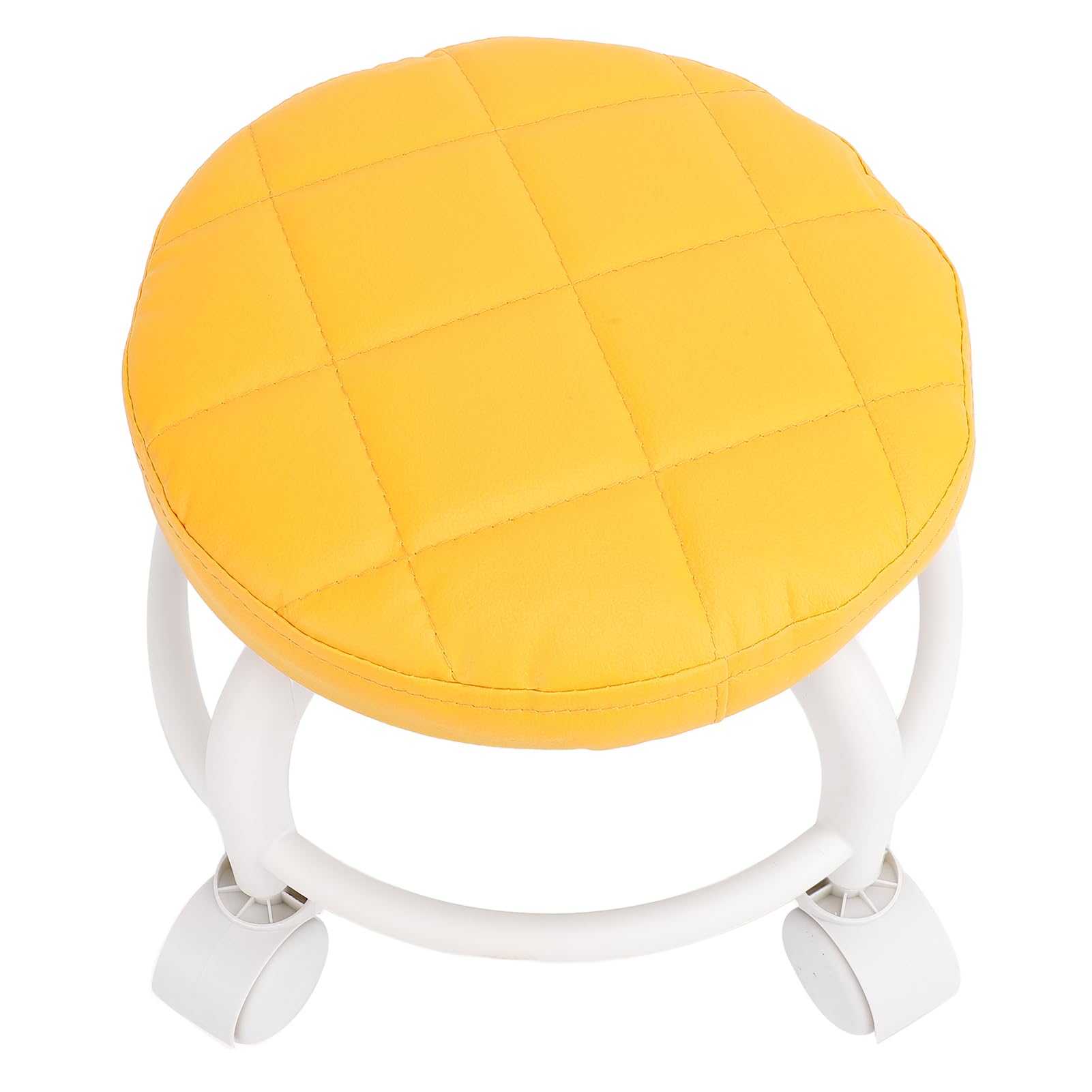 Eacam Low Height Compact PU Leather Rolling Stool for Home Office Garage Shop, Sturdy Low Roller Chair for Yoga Push Ups Cleaning Reading Books, 25x5x23cm Size (Orange)