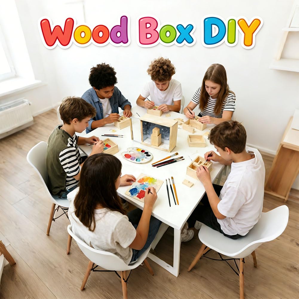 YCOSAN 6 Pcs Wood Boxes for Crafts, 6.3 x 4.9 x 1.8 Inch Small