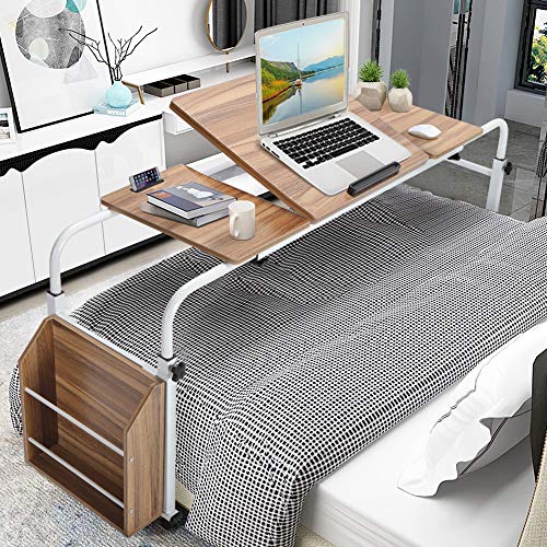 Cocoarm Mesa auxiliar para ordenador con ruedas, altura regulable, mesa para portátil, mesa de aseo móvil, mesa de trabajo o oficina, longitud ajustable de 100 cm a 180 cm (roble antiguo)