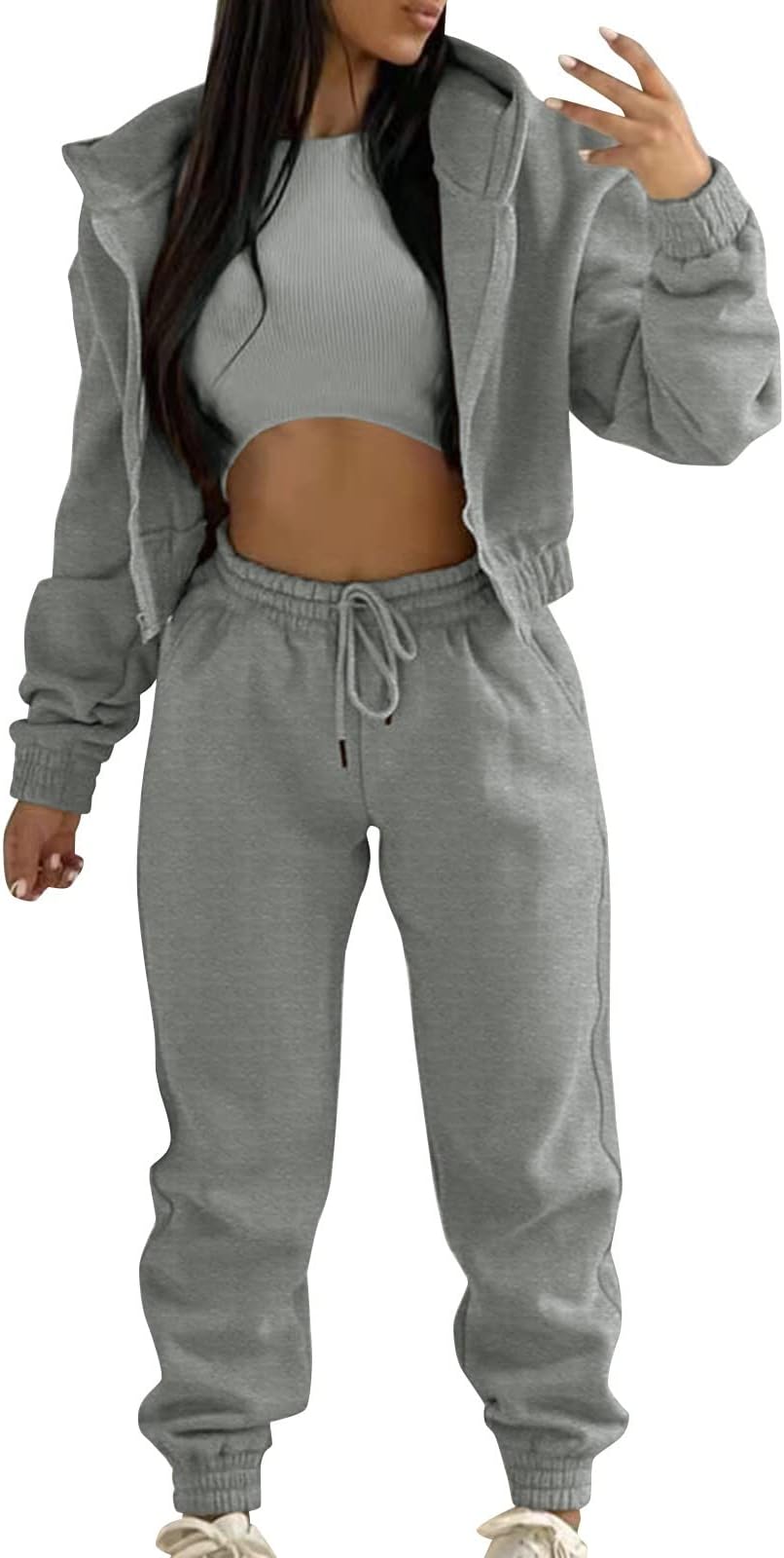 Womens Tracksuit Sets Long Sleeve Hoodie Ladies Casual Outfit UK Size High Waist Wide Leg Joggers Cropped Tracksuits Autumn Winter Teenager Girls Track Suit Coat Tops Trousers Sport