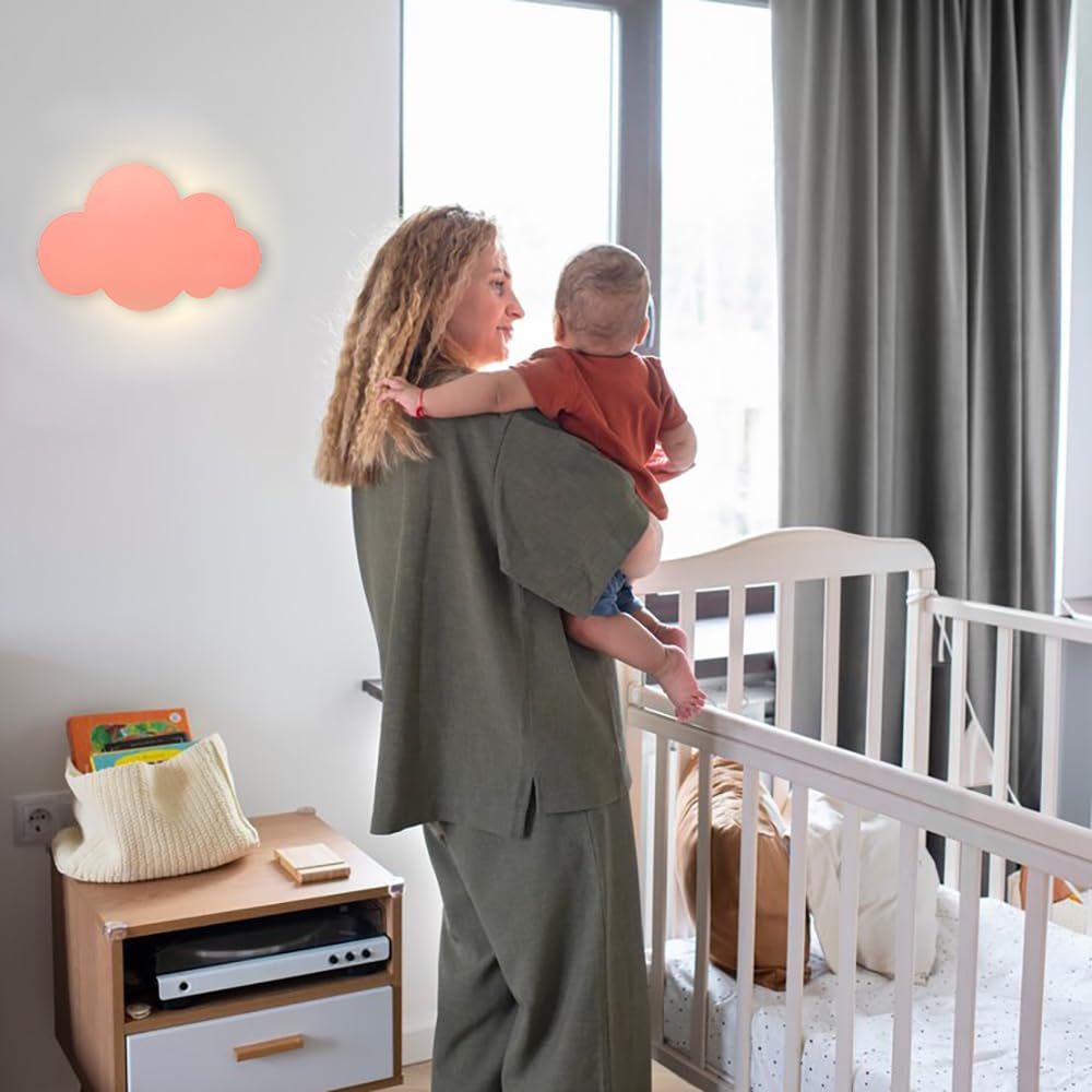 Lampe Murale LED Nuage Dimmable Avec Télécommande - 3000K-6000K, Réglage Luminosité, Veilleuse, Prise Incluse - Pour Chambre Bébé, Enfant, Salon