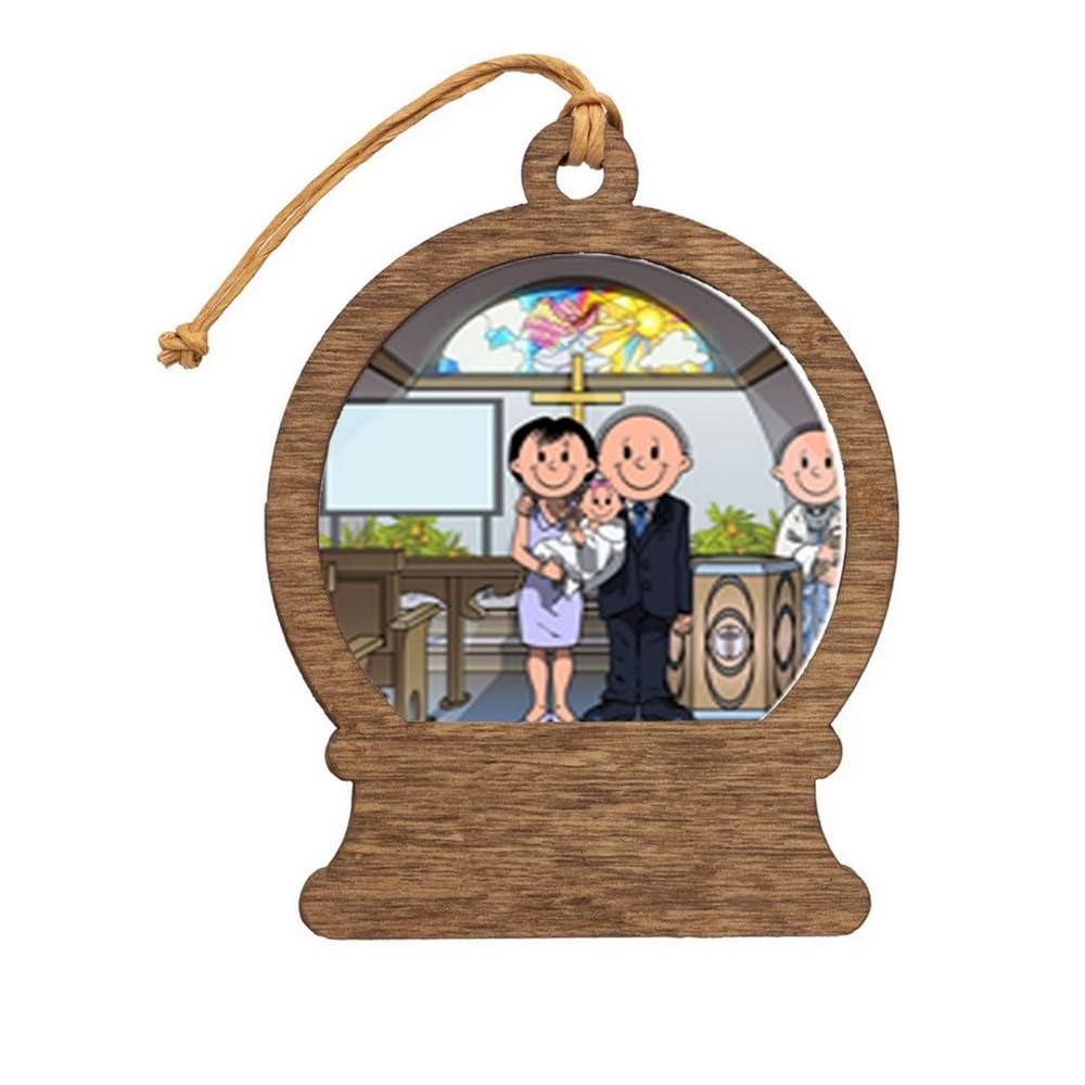 PrintedPerfection.com Personalized Baptism, Couple - Female Baby Wooden Snow Globe Shaped Christmas Ornament