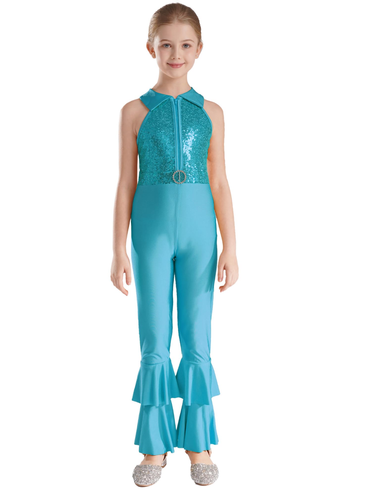 Alvivi Mono Lentejuelas de Danza Jazz para Niña sin Manga Mono de Patinaje Artístico Gimnasia Maillot de Baile Latino 5-14 Años