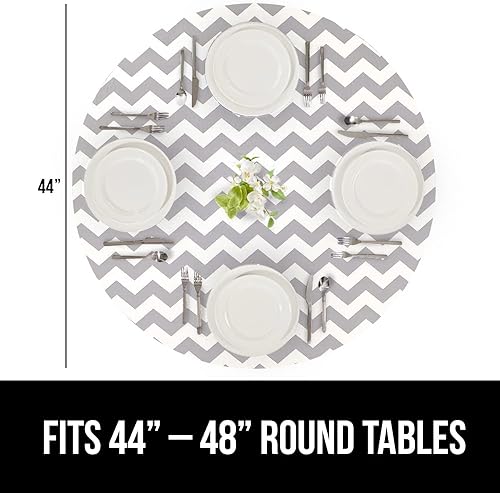 Miniatura 6 de Gorilla Grip Mantel redondo de vinilo, cubierta de borde elástico ajustable, resistente a la decoloración y a las manchas, fundas de lino a prueba