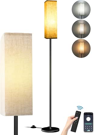 SIBRILLE Lampada da Terra Salotto, 9W con Telecomando& Interruttore a Pedale, 3000K-6000K Lampada da Lettura con E27 Lampadina, Lampade da Terra per Camera da Letto e Ufficio, Paralume Plissettato