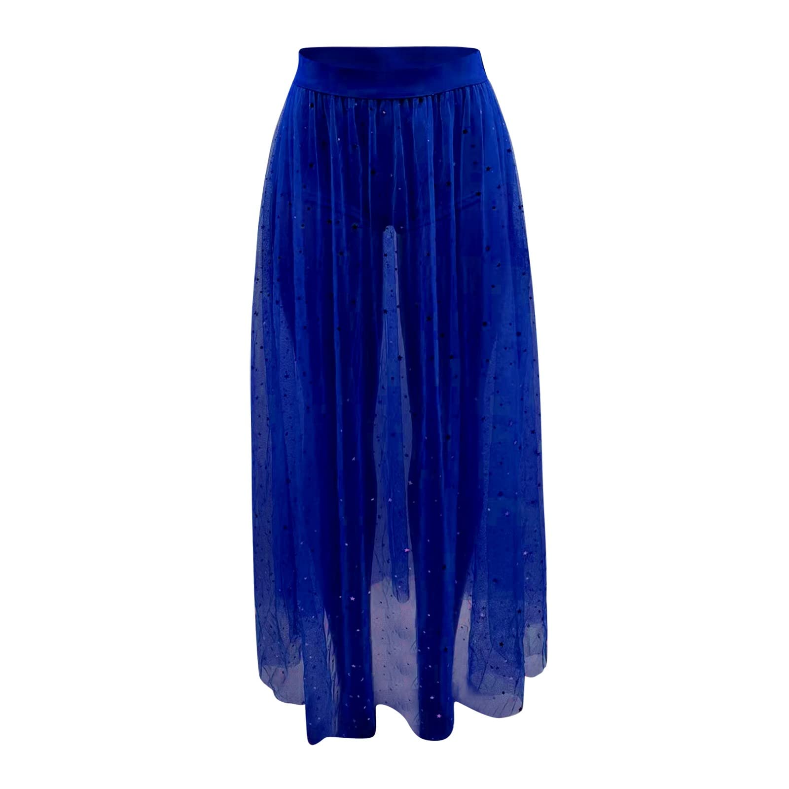 Langer Maxirock Damen Westlicher Stil Mit Transparentem Netzeinsatz Und Perlenverzierungen