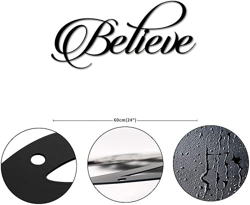 Miniatura 8 de Letrero de metal con texto en inglés "Believe" Word Art, caligrafía, decorativo, grande, de hierro, escultura de pared, letrero de escultura,