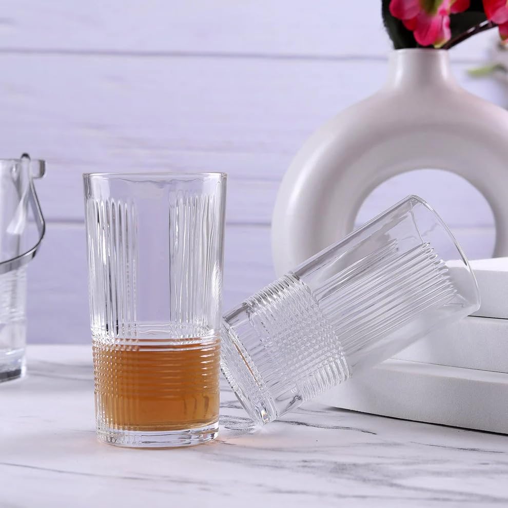 Image of WRINGO 350 ML Water Glasses Transparent Long Glass | Highball Glasses | Juice Glass | Plaza Tumbler Set of (6) (WR-02)