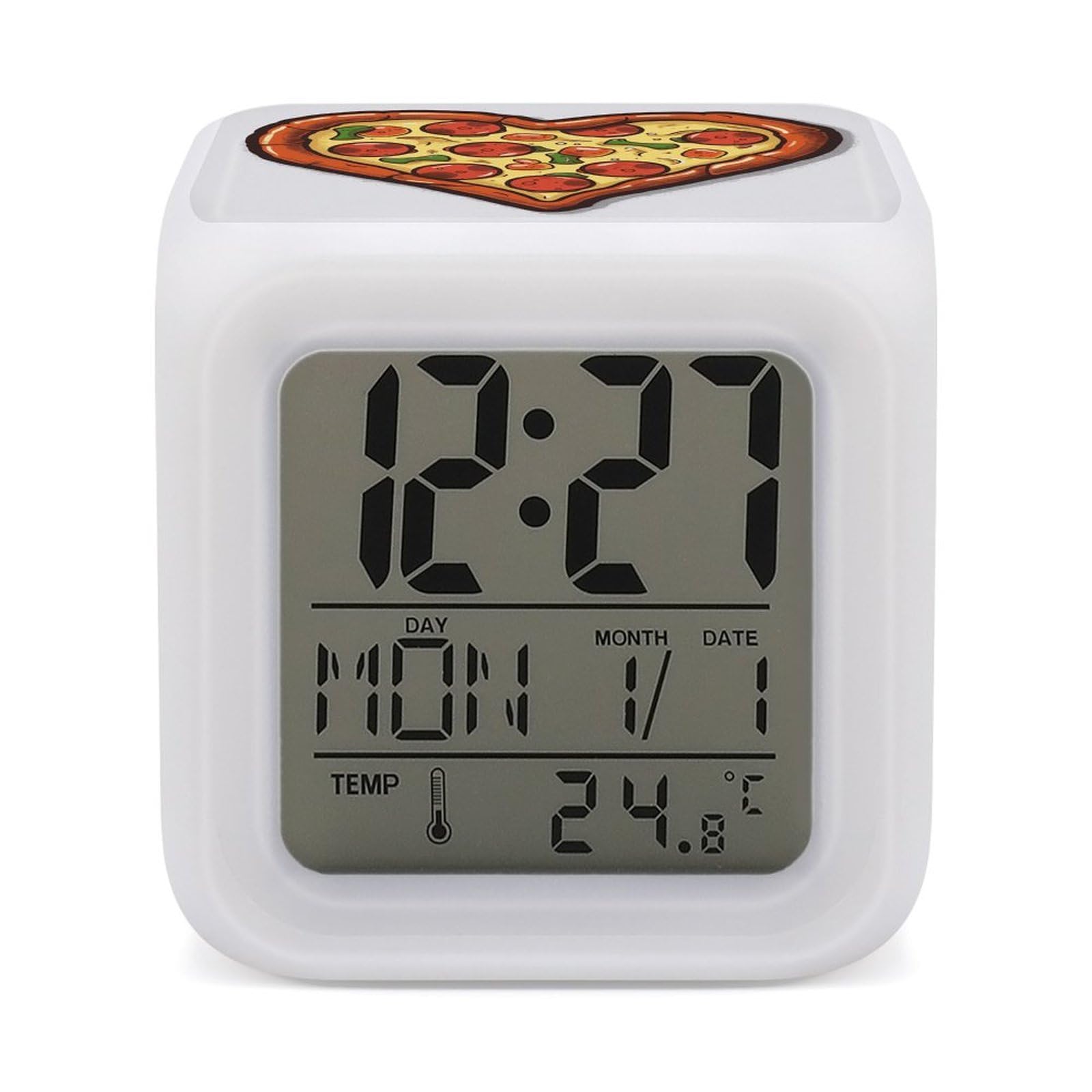 FekiLoot I Love Pizza Heart Alarm Clock for Heavy Sleepers Wake Up Digital Clock with 7 Color Changing Night Light Super Loud Digital Alarm Clocks Small Machine Alarm Clocks