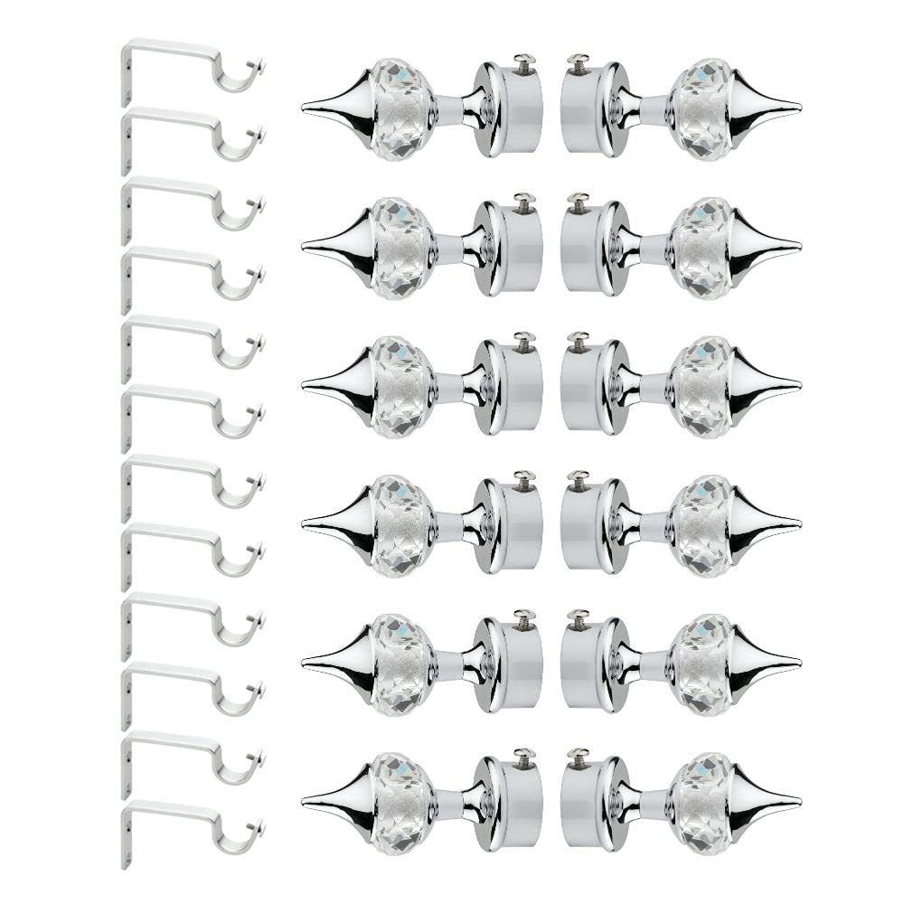 KGL Stainless Steel Curtain Bracket Finials with Heavy Support for Door and Window Fittings (Glossy Silver, Pair of 6)