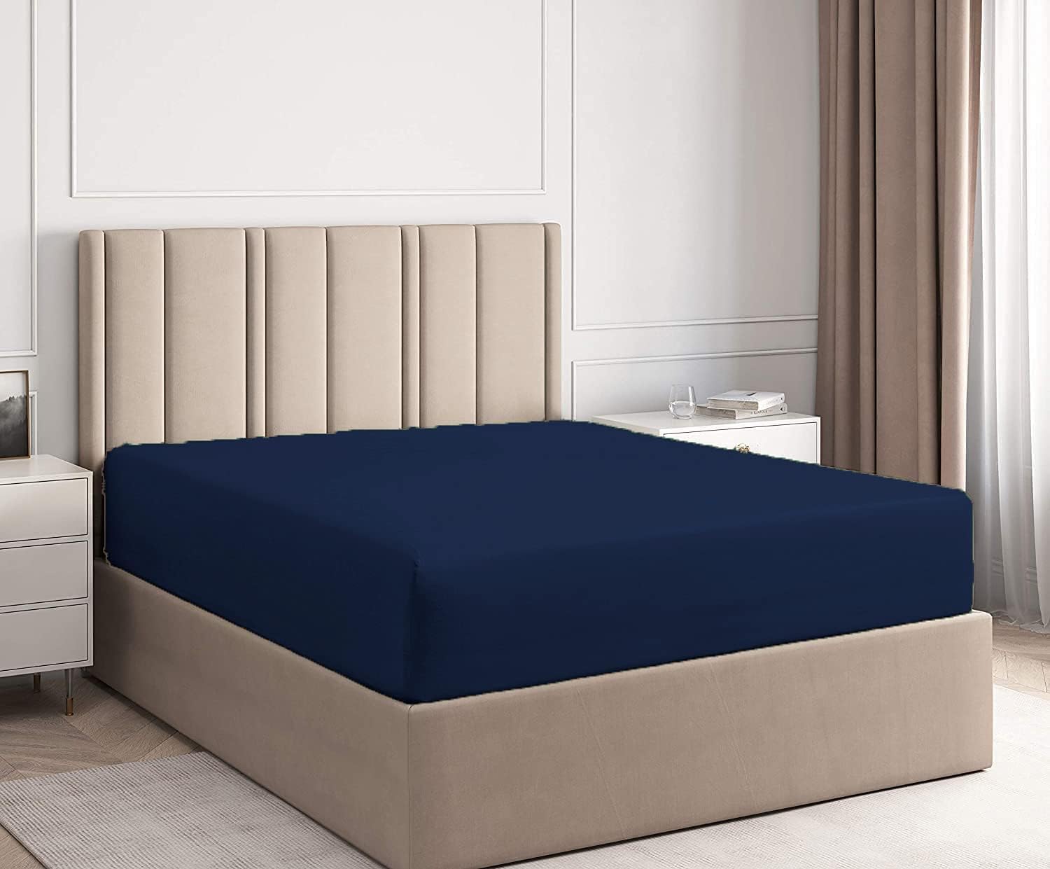 Allure Bedding Extra Deep Fitted Sheets 40cm 16″ Box Polycotton Plain Dyed Non Iron Luxury Durable Quality Breathable Fitted Sheet Single Double King Super King (Navy, Super King)