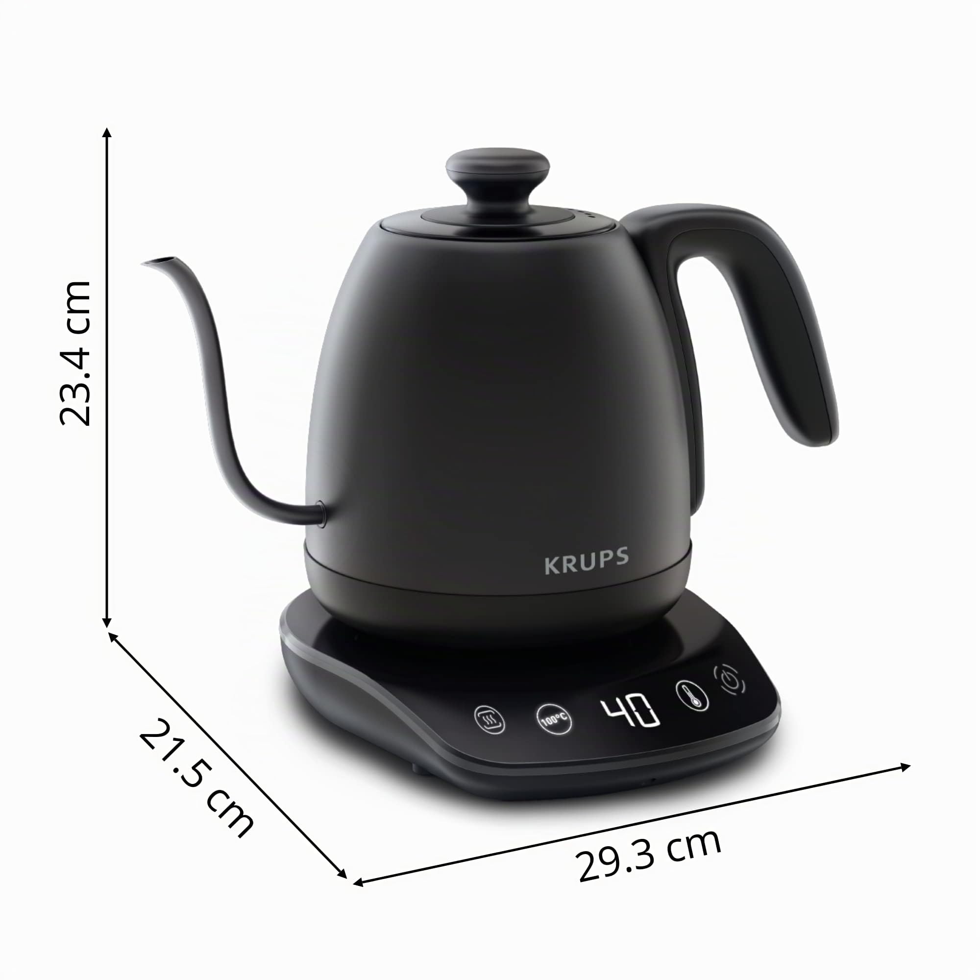 Krups Hervidor de agua de cuello de cisne, Versátil, Té, Café, Infusión, 8 temperaturas, Mantener caliente 30 min, Tapa extraíble, Café Control BW923810, Negro