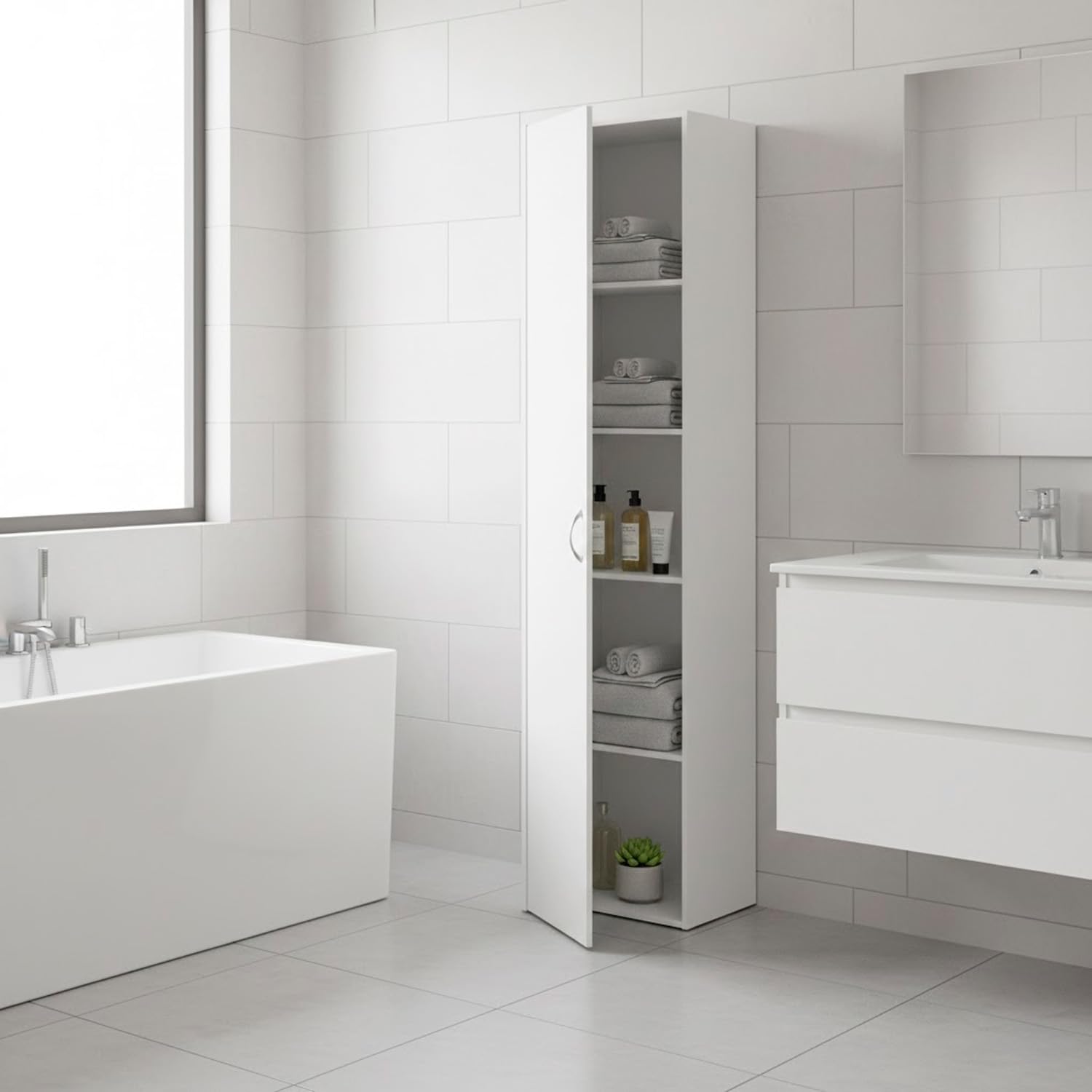 Bricozone Armadio 1 Anta Salvaspazio Mobile Compatto Con Ripiani Interni Design Moderno Minimal Colore Bianco Per Ingresso Bagno Lavanderia Camera Da Letto