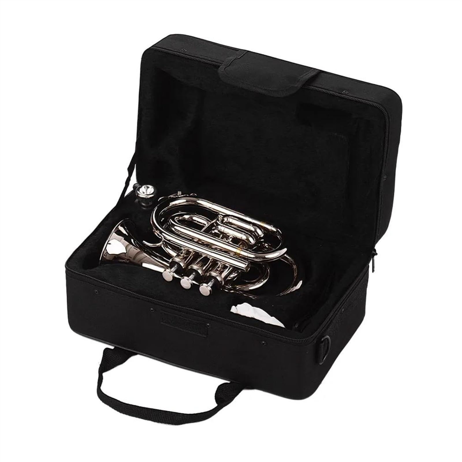 Trombette Mini Tromba Tascabile Sib Piatto In Ottone Materiale Strumento A Fiato Guanti Custodia Per Il Trasporto Timbro(Silver)