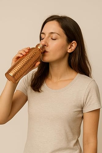 Miniatura 3 de Botella de agua ayurvédica de cobre hecha a mano, recipiente de cobre puro para beber, 34 onzas, bebida grande más agua, beneficios para la salud,