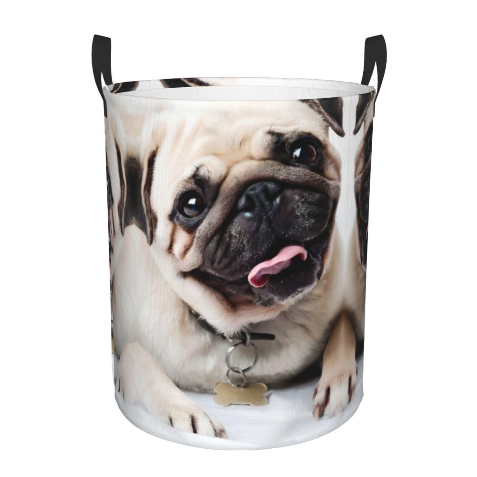 S Circular Hamper Cool Pug Dog Print Storage Basket for Home