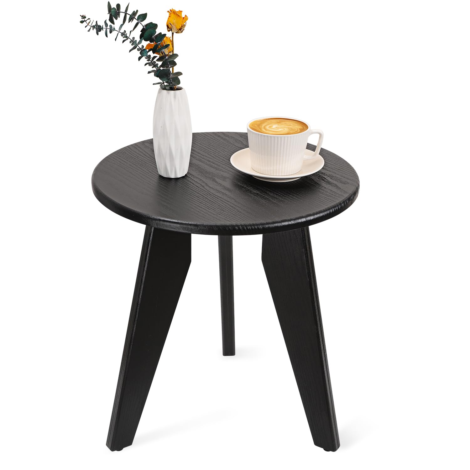 WDSHIYI Side Table, Small Round End Table with Lower Shelf, Nightstand for Small Spaces, Living Room, Bedroom, Black 15.7" D x 15.7" W x 17" H