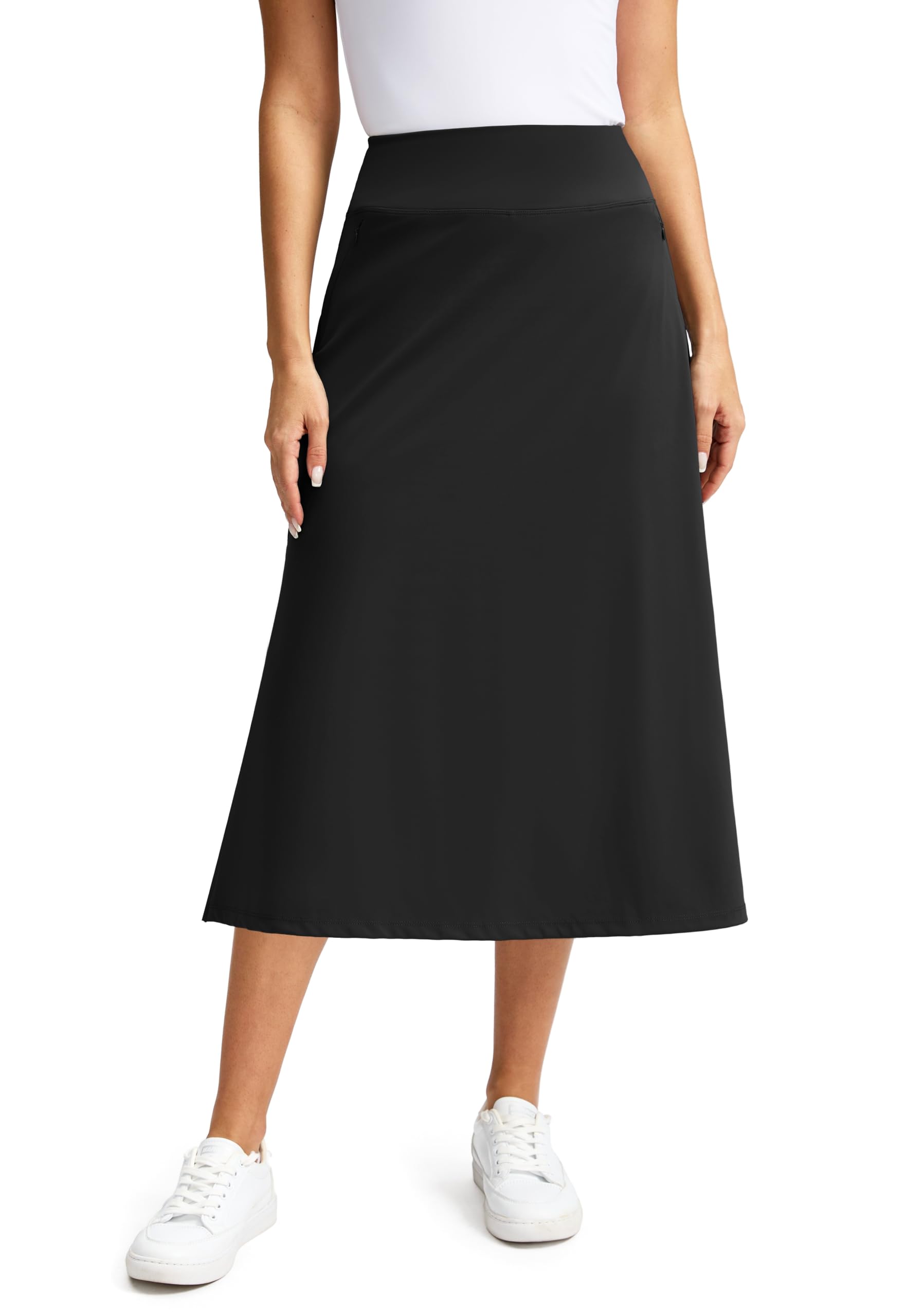 ViodiaWomens Midi Skirt with 4 Pockets Modest Skorts Skirts with Shorts High Waisted Long Skorts for Women Dressy Casual