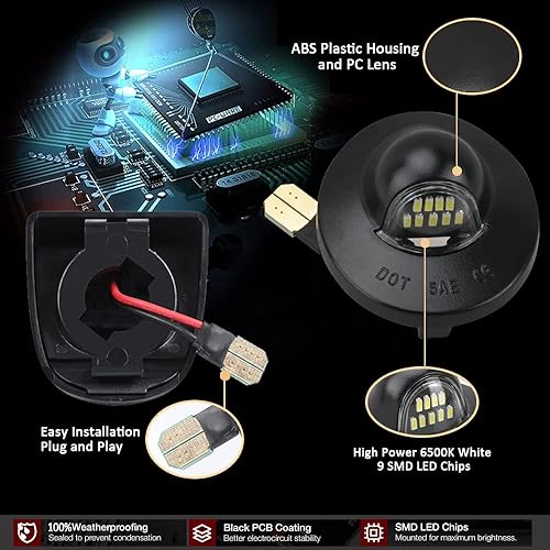 Miniatura 5 de D-Lumina Lámpara LED para placa de matrícula con kit de cableado para F150 F250 F350 F450 F550 Super Duty Ranger Explorer Bronco Excursion