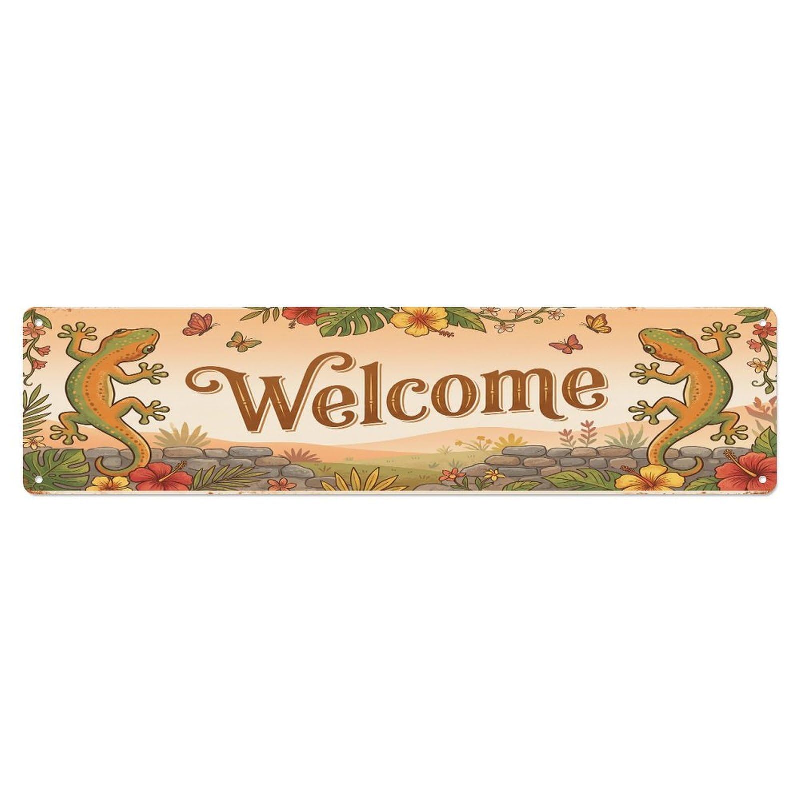 Vintage Welcome Gecko Wall Metal Tin Sign